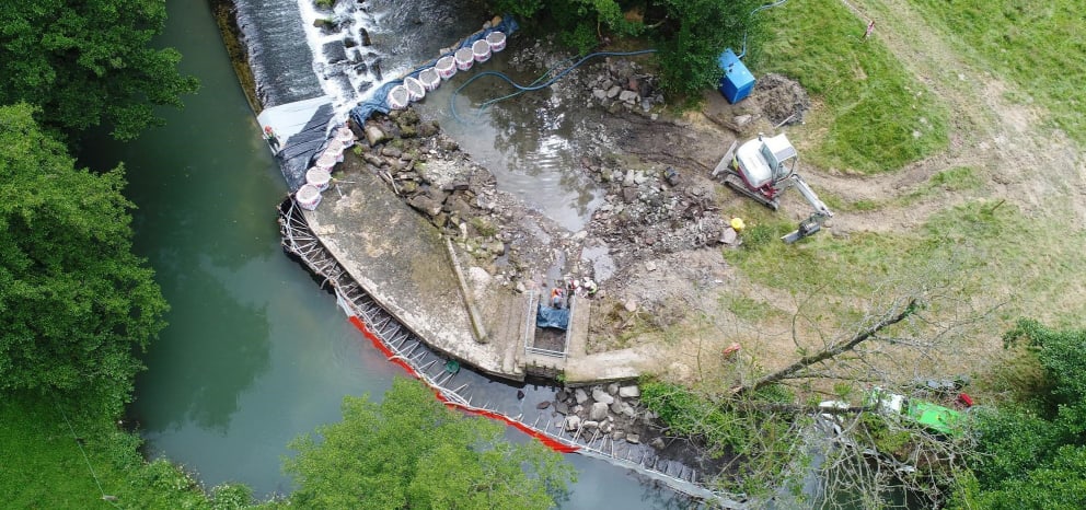 Ballsgate weir in July as the construction starts