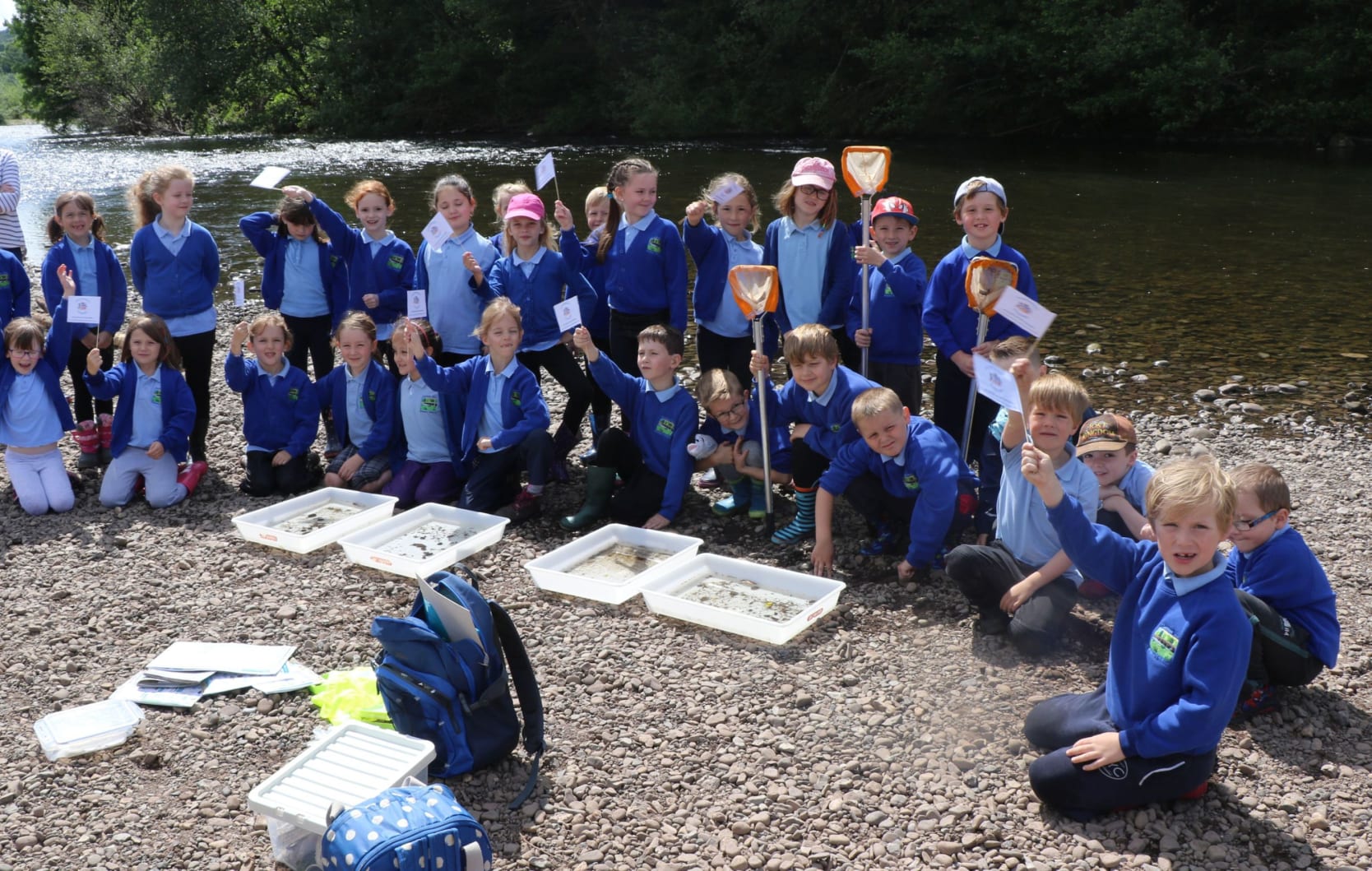 Pupils from Llanfoist Fawr Primary School at the Freshwater Friends Appeal opening