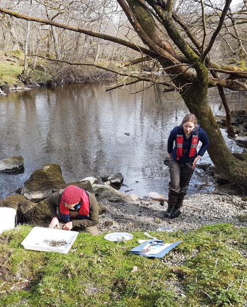 The Foundations monitoring team undertaking invertebrate surveys in the river Elan last week.