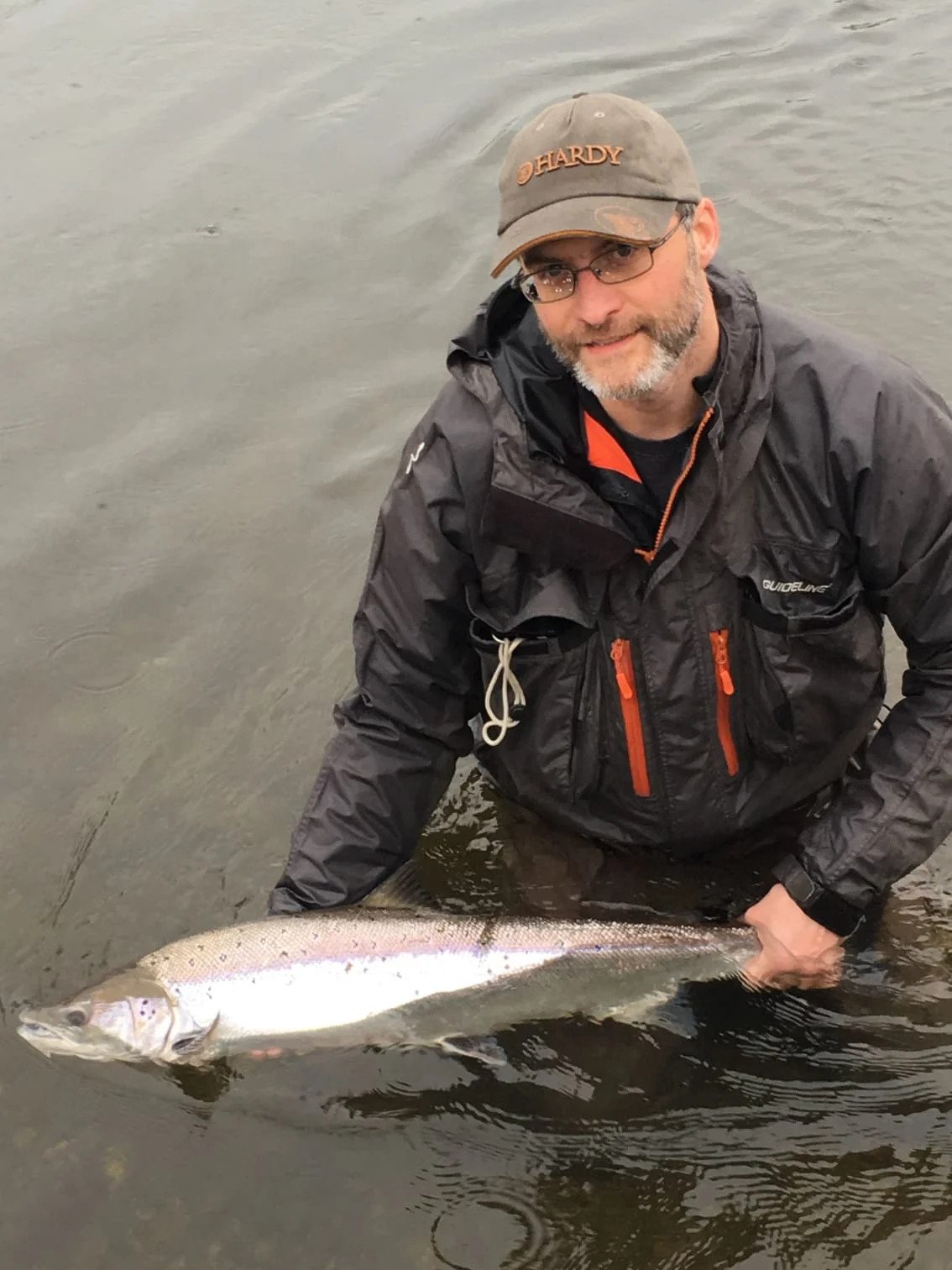 Matt Cooper with his fly-caught 13lb opening day spring salmon from the Benhall Beat on Ross Anglers water.